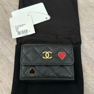 Chanel 23C Small Black Caviar Wallet with ♥️ ♠️